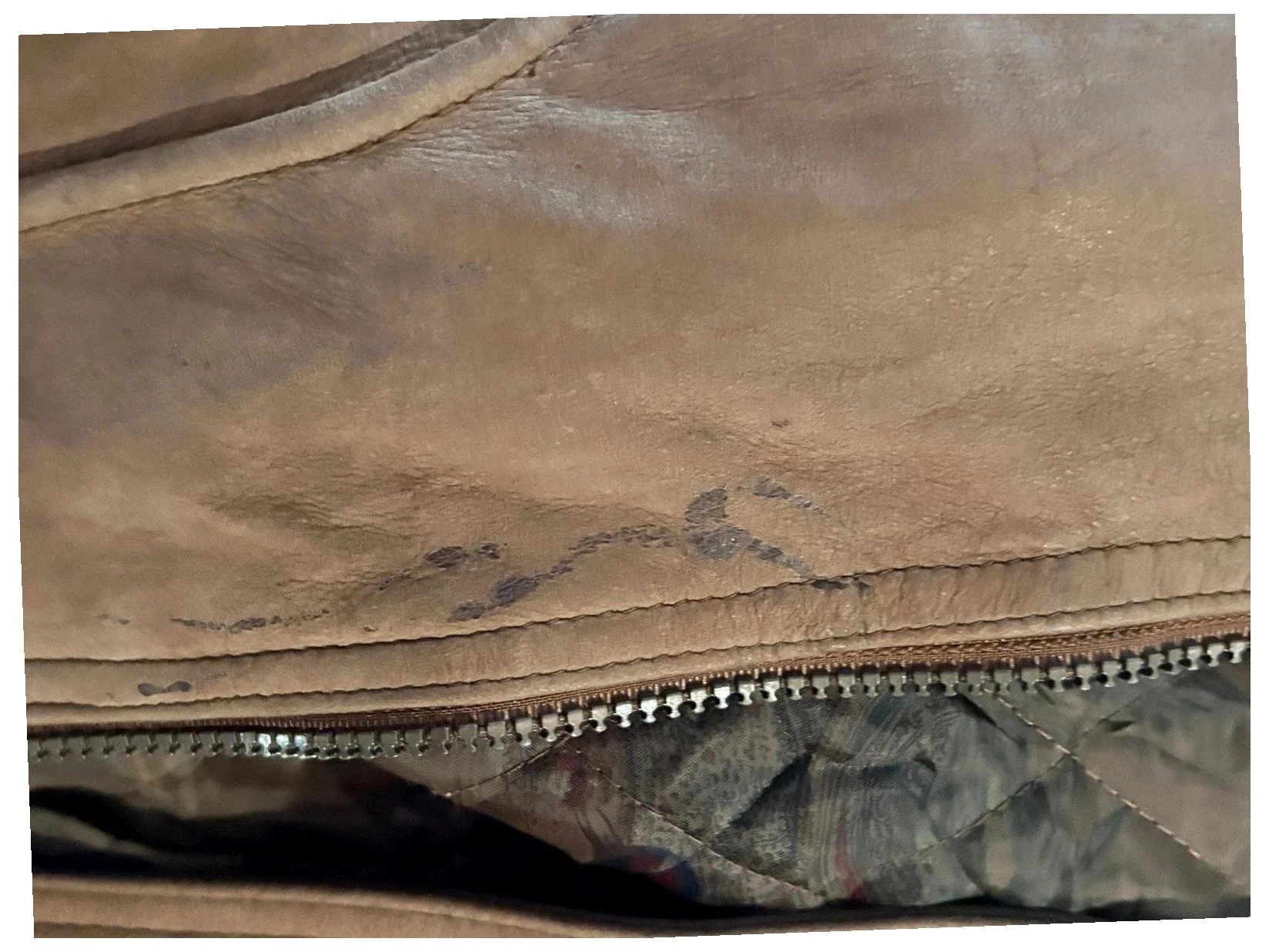 Vintage men's brown suede leather bomber jacket with large collar, aviator style, size L – photo 7